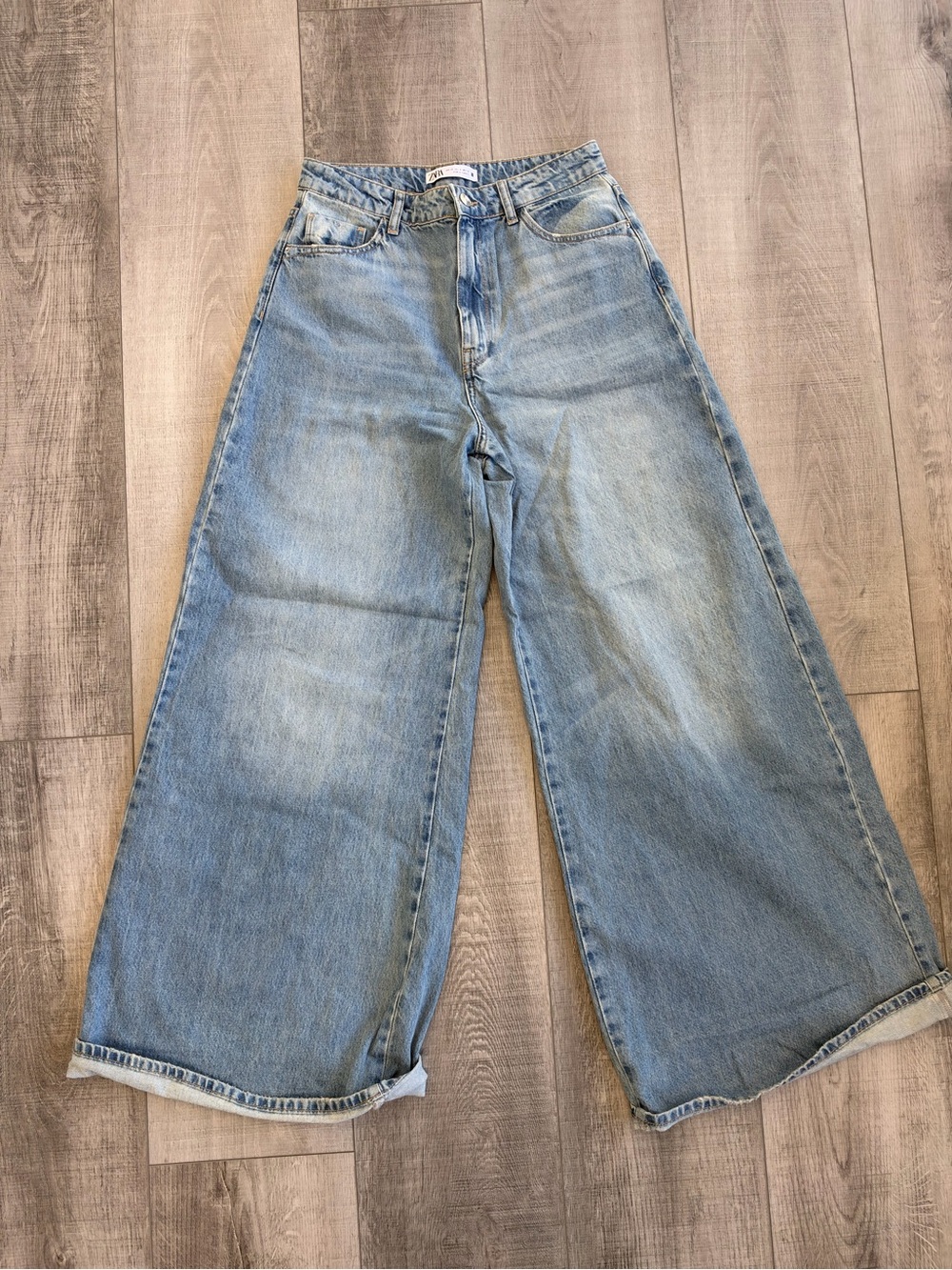 Zara Palazzo Light Blue Wide Leg High-Rise Jeans